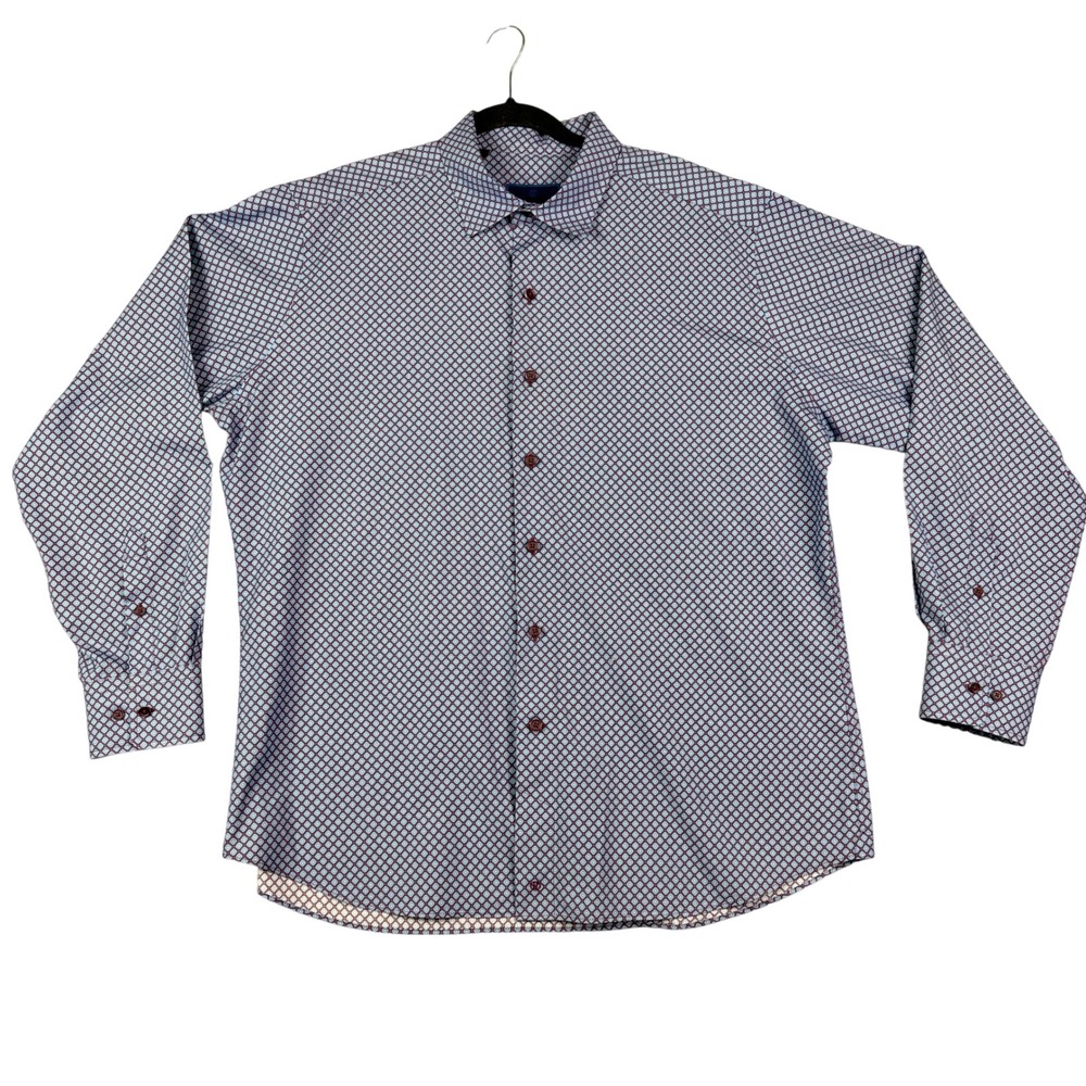 David Donahue Fusion Mens Size 18 Geometric Print Button Down Long Sleeve‎ Shirt